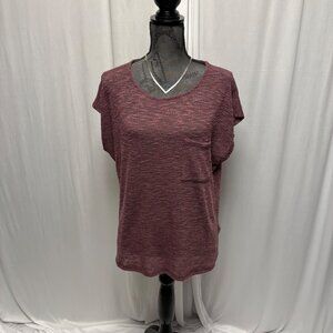 Gilli Rachel Knit Top Womens XL Burgundy Round Neck Short Sleeve Semi Sheer NEW